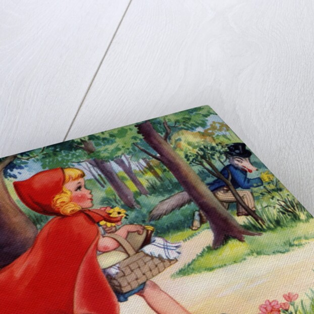 Little Red Riding Hood and Big Bad Wolf in woods by Anonymous