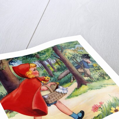 Little Red Riding Hood and Big Bad Wolf in woods by Anonymous