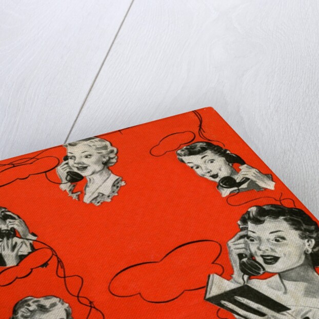 Vintage iIllustration with five housewives talking on telephones by Anonymous