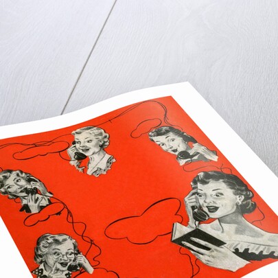 Vintage iIllustration with five housewives talking on telephones by Anonymous