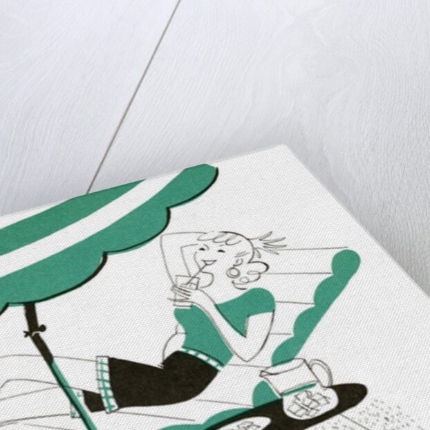 Illustration of a young woman relaxing in chaise longue by Anonymous