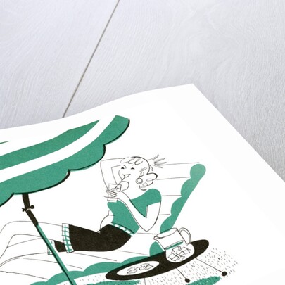 Illustration of a young woman relaxing in chaise longue by Anonymous