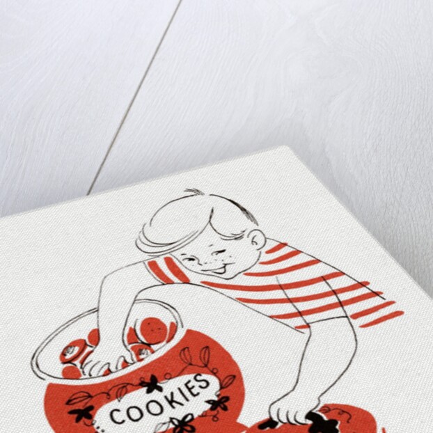 Illustration of a young boy with his hand in the cookie jar by Anonymous