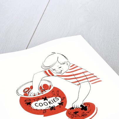 Illustration of a young boy with his hand in the cookie jar by Anonymous