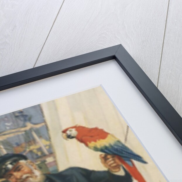 Little boy talking to sailor with parrot by Anonymous