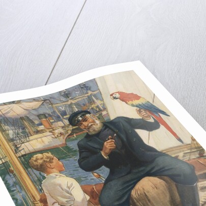Little boy talking to sailor with parrot by Anonymous