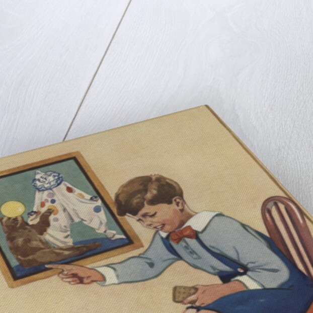 Boy teaching dog trick by Anonymous