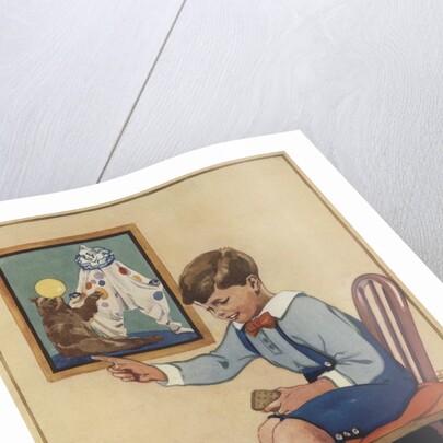 Boy teaching dog trick by Anonymous