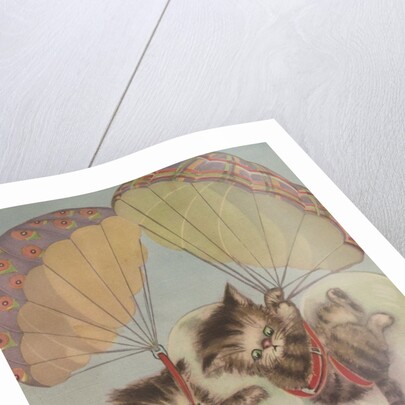 Two kittens floating down in parachutes by Anonymous