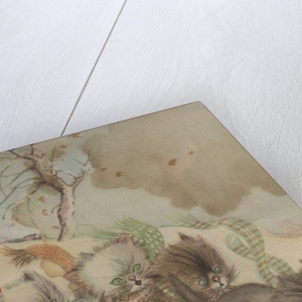 Four kittens on a toboggan by Anonymous