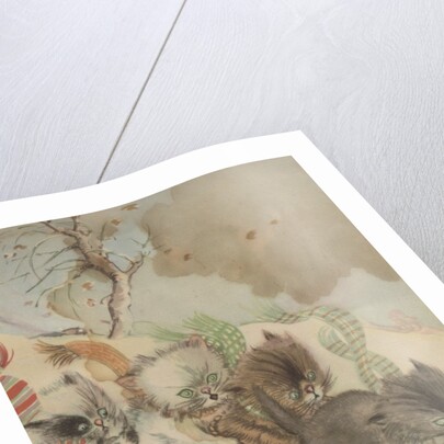 Four kittens on a toboggan by Anonymous