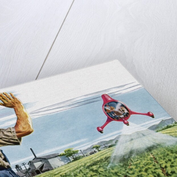 Farmer waving to a crop duster by Anonymous