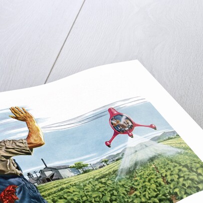 Farmer waving to a crop duster by Anonymous