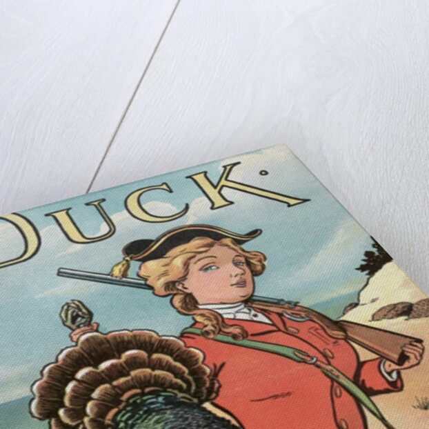 Woman hunter holding a Thanksgiving turkey by Anonymous