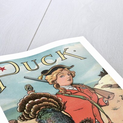 Woman hunter holding a Thanksgiving turkey by Anonymous