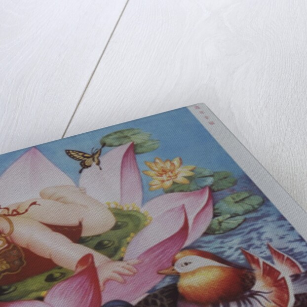 Chinese New Year's poster with baby in lotus blossom by Anonymous