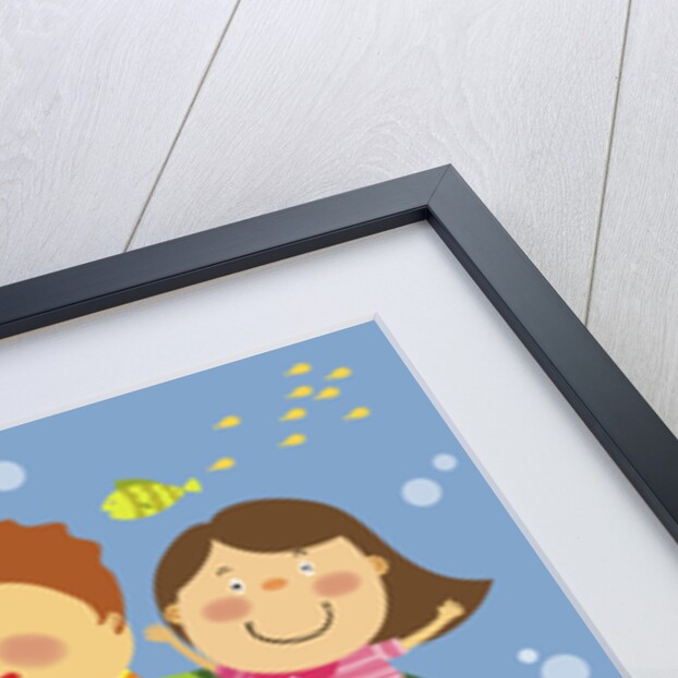 The image of children playing with sea creature by Anonymous