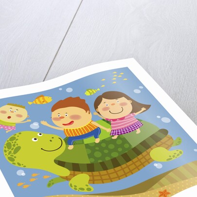 The image of children playing with sea creature by Anonymous