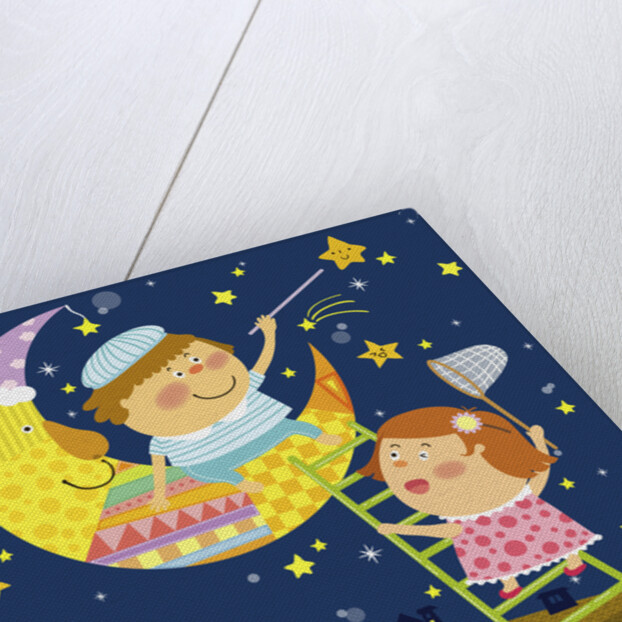 The image of children playing with moon and star by Anonymous
