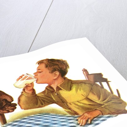 Young boy drinking a glass of milk by Anonymous