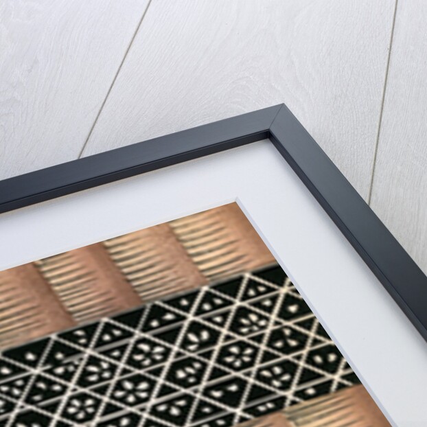 Woodblock print of a bamboo and mesh fence by Anonymous