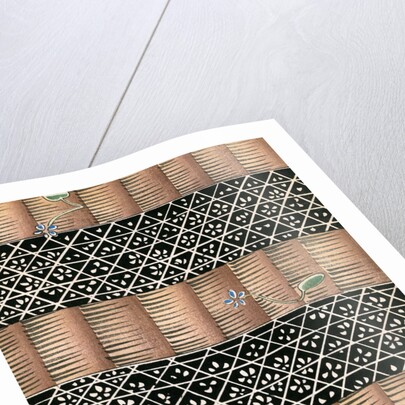 Woodblock print of a bamboo and mesh fence by Anonymous