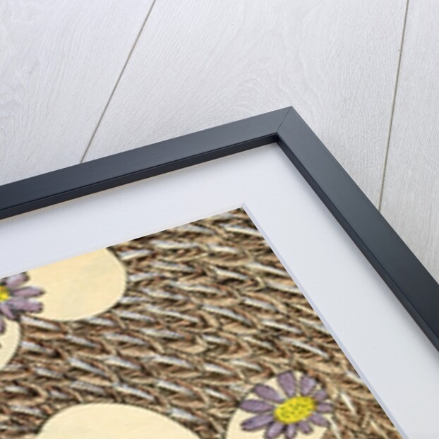 Woodblock print of leaves and blossoms on a feather background by Anonymous