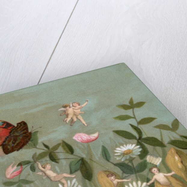 Fairies frollicking among daisies and a butterfly by Anonymous
