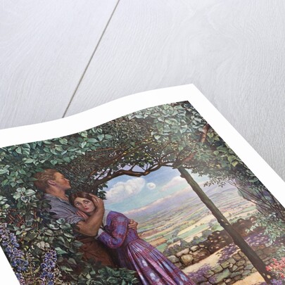 Young man embracing his love in a flower garden by Anonymous