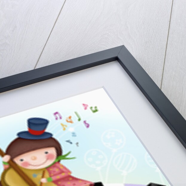 Girl and a boy playing cello and drum by Anonymous