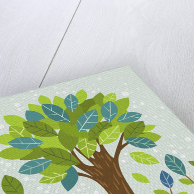 A large tree in the center and small trees by Anonymous