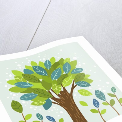 A large tree in the center and small trees by Anonymous