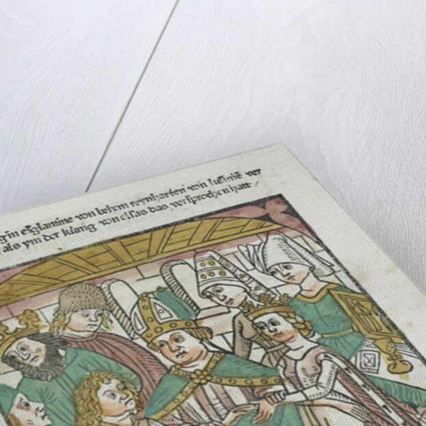 Woodcut illustration of marriage ceremony from Medieval book by Anonymous