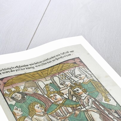 Woodcut illustration of marriage ceremony from Medieval book by Anonymous