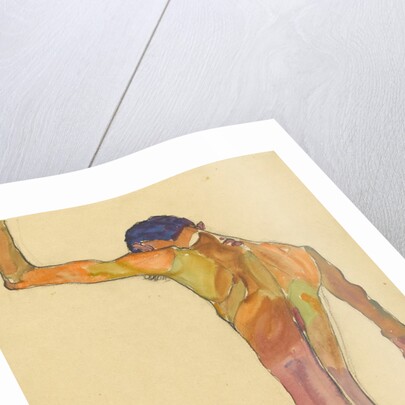 Standing Male Nude with Arm Raised, Back View by Egon Schiele