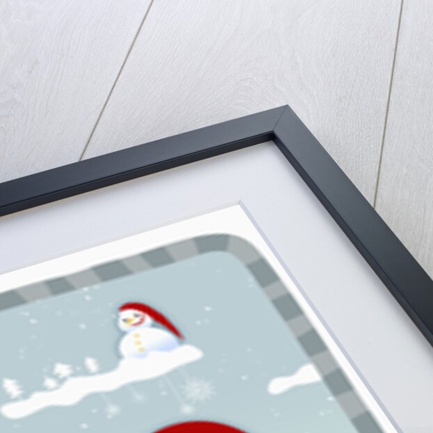 Snowman wearing santa clothes with blue winter background by Anonymous