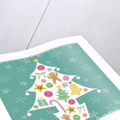 Christmas with tree and decorations with green background by Anonymous