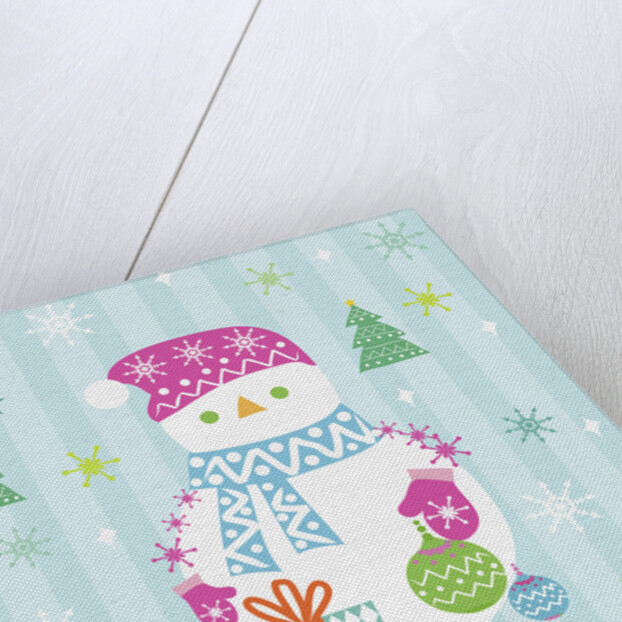Snowman and gift with blue background by Anonymous