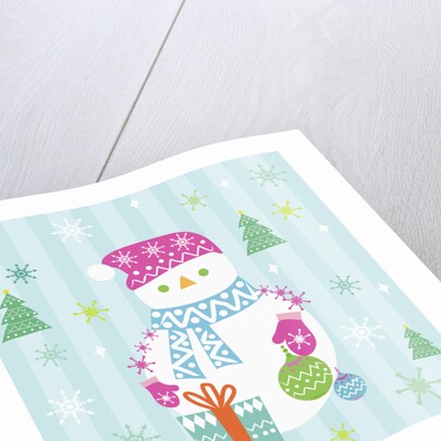 Snowman and gift with blue background by Anonymous