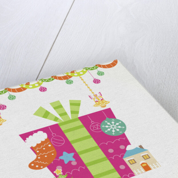 Christmas with pink gift box and decorations by Anonymous