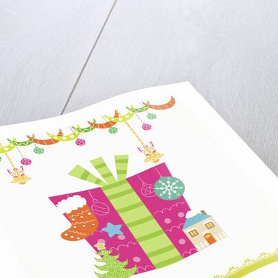 Christmas with pink gift box and decorations by Anonymous