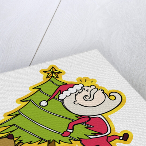 Santa and rudolph carrying tree by Anonymous