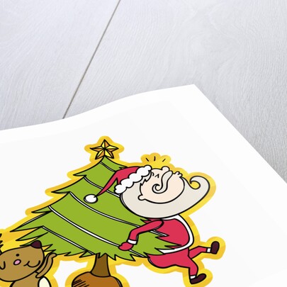 Santa and rudolph carrying tree by Anonymous
