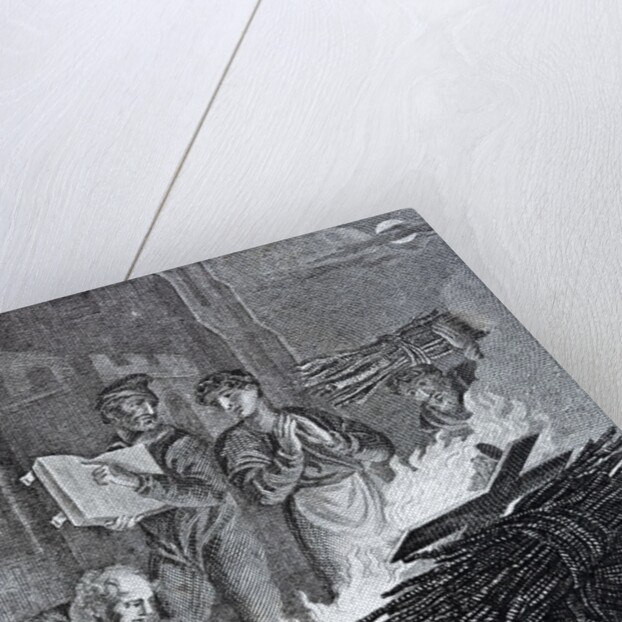 Puritan iconoclasts on the road to Norwich burning a church crucifix in front of the church. by Anonymous
