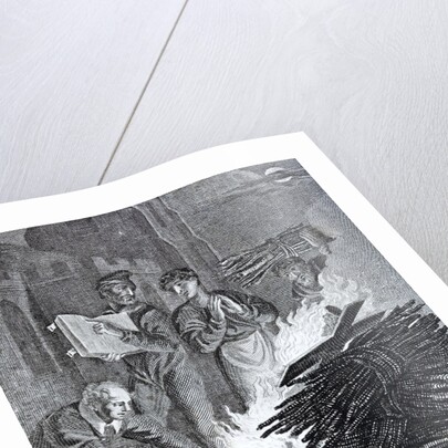 Puritan iconoclasts on the road to Norwich burning a church crucifix in front of the church. by Anonymous