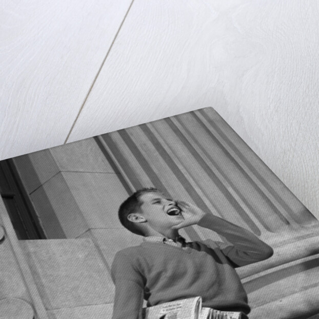 1950s 1960s paperboy selling newspapers shouting extra extra by Anonymous