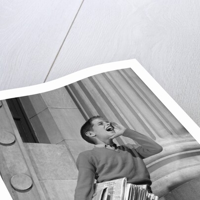 1950s 1960s paperboy selling newspapers shouting extra extra by Anonymous