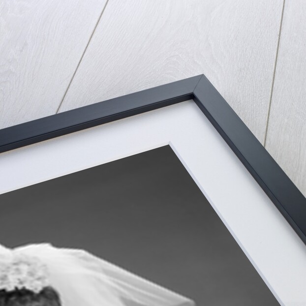 1960s bride portrait in wedding dress veil bridal bouquet by Anonymous