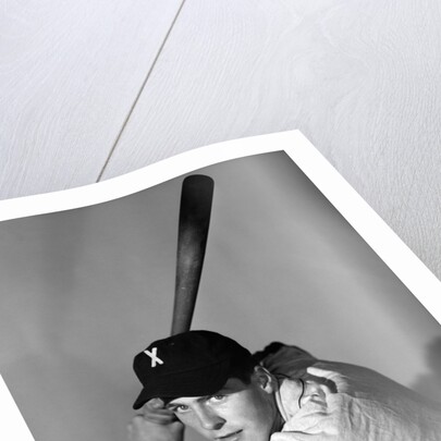 1950s portrait baseball player batting at bat looking at camera by Anonymous