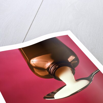 1980s spoonful of white medicine from bottle by Anonymous